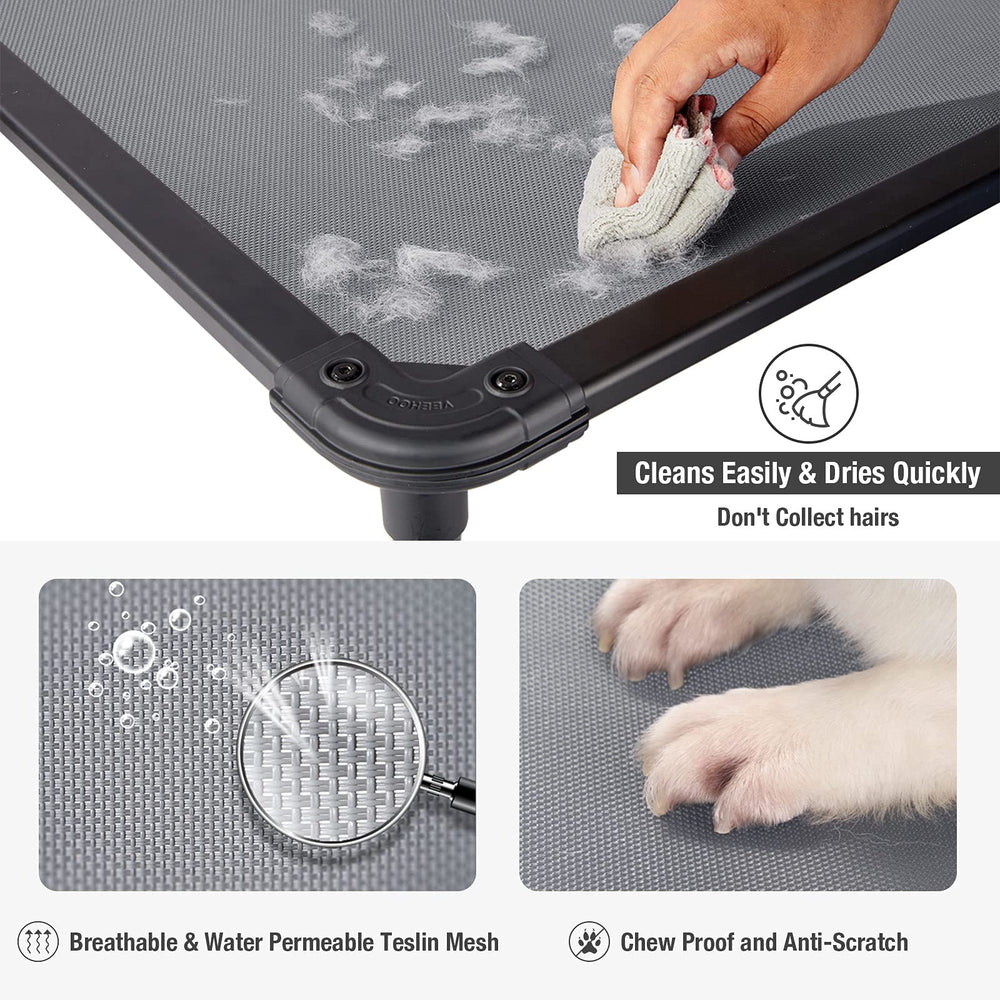 Veehoo chew-proof unique no-slip feet stabilize the bed indoors or outdoors