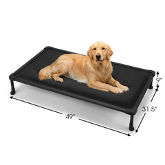 Veehoo chewproof elevated bed side view highlights chew-proof corners and roomy rest space.