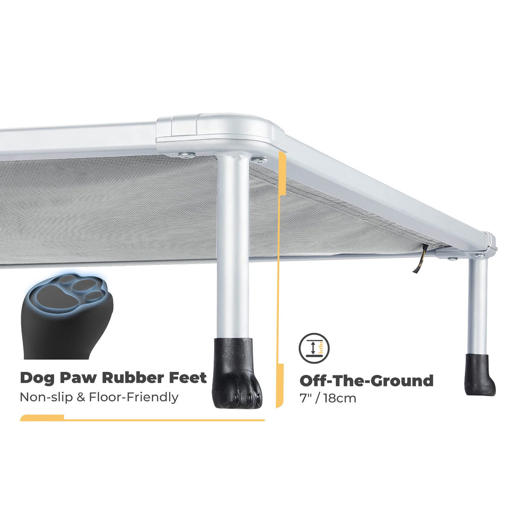 Veehoo chewproof elevated dog bed mesh-closeup highlights breathable Textilene fabric for cooling