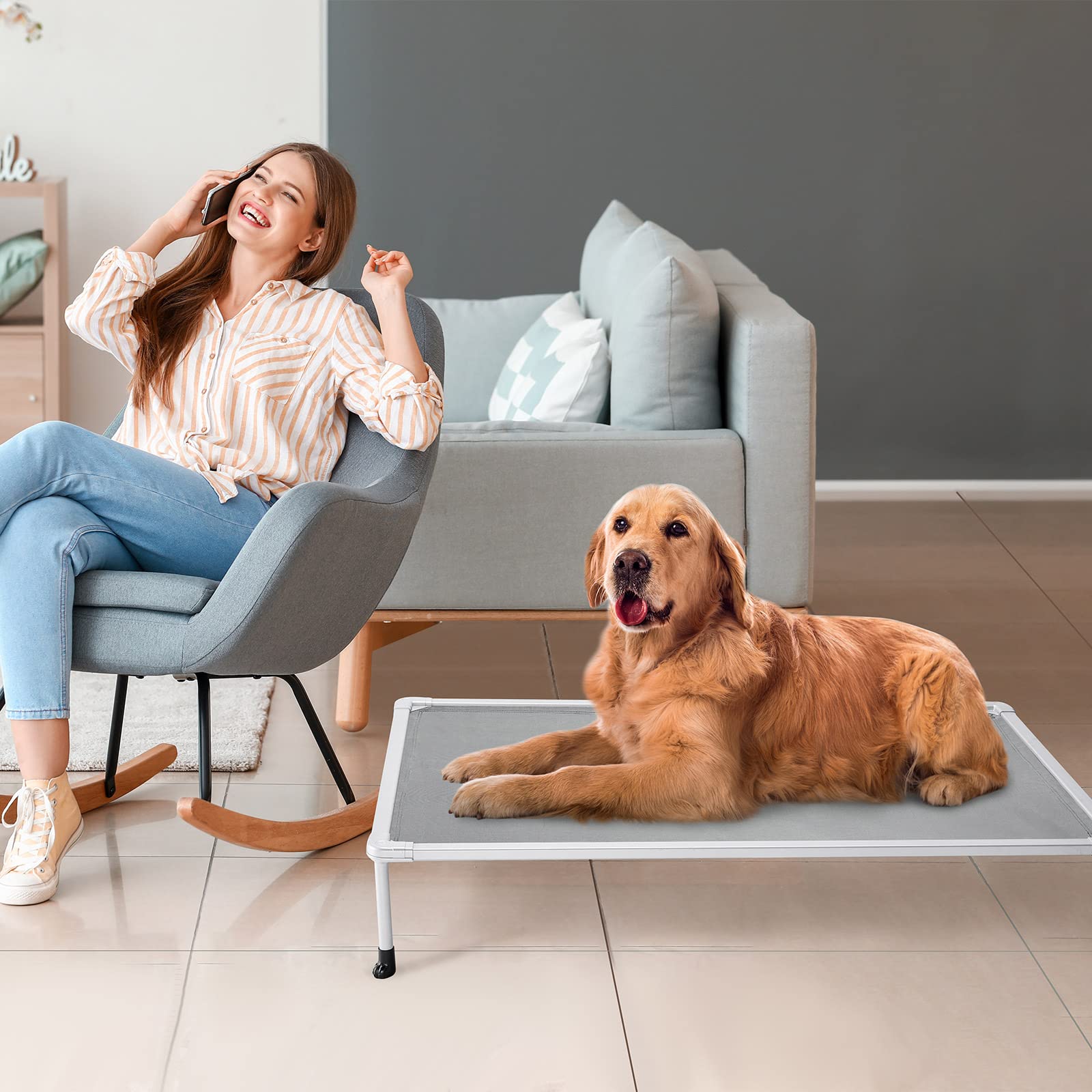 Veehoo chewproof elevated dog bed non-slip-feet ensures solid grip on slippery floors