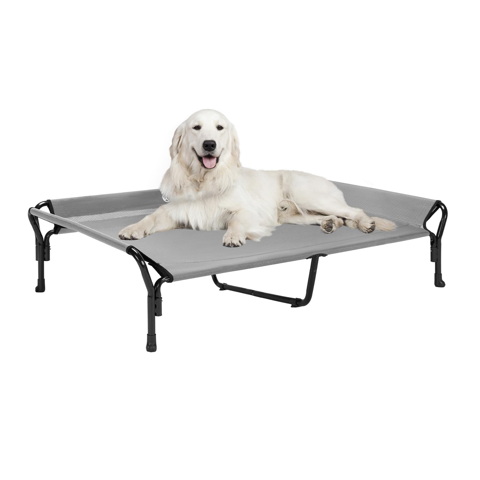 Veehoo cooling elevated dog bed full view in gray for indoor outdoor use