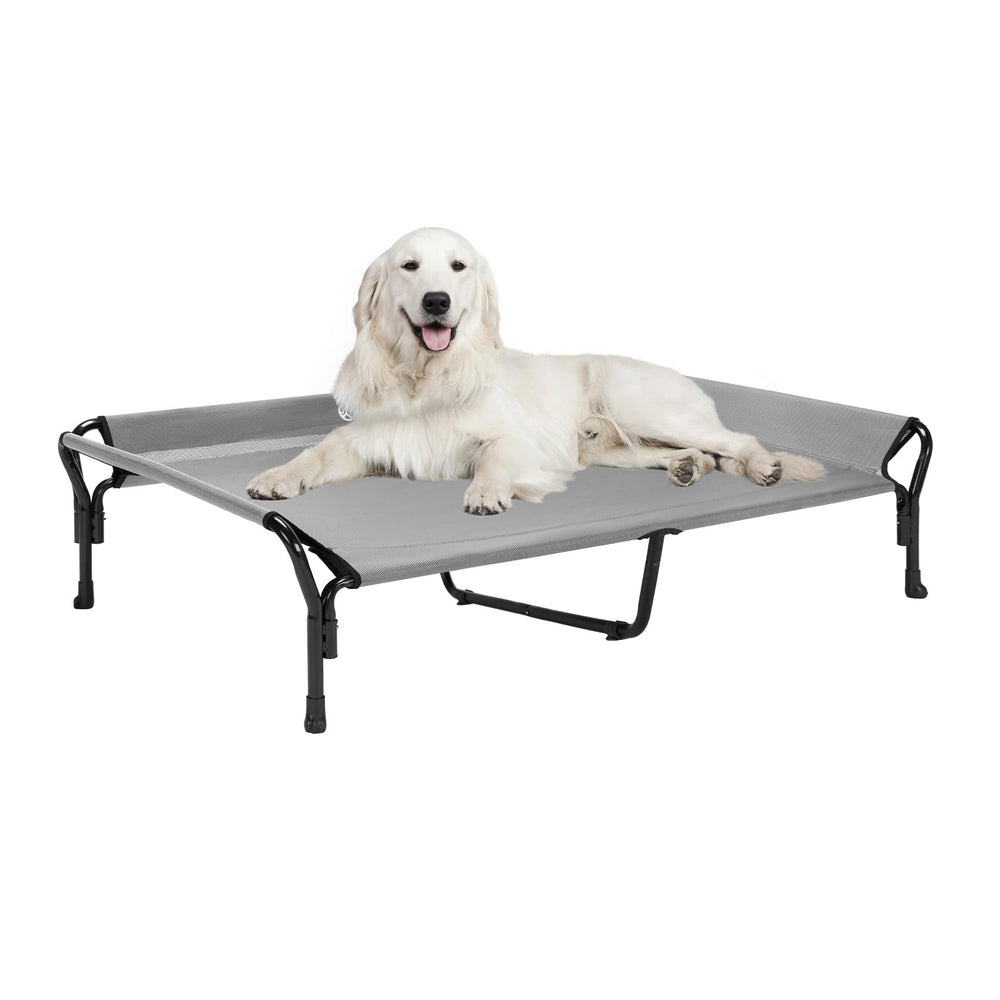 Veehoo cooling elevated dog bed full view in gray for indoor outdoor use