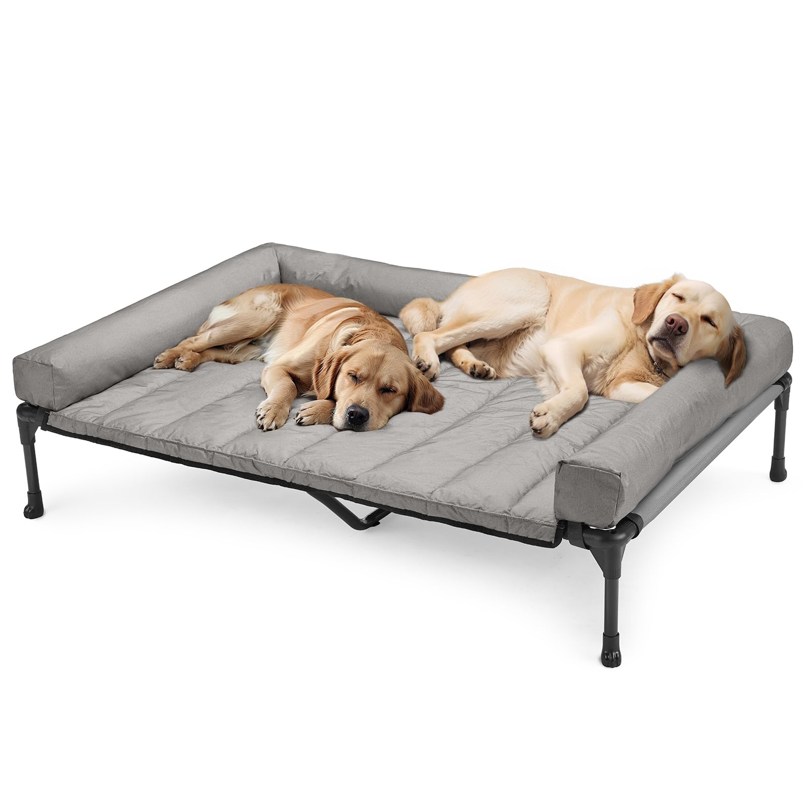 Veehoo cooling elevated dog bed frame shown with sturdy legs for indoor or outdoor use