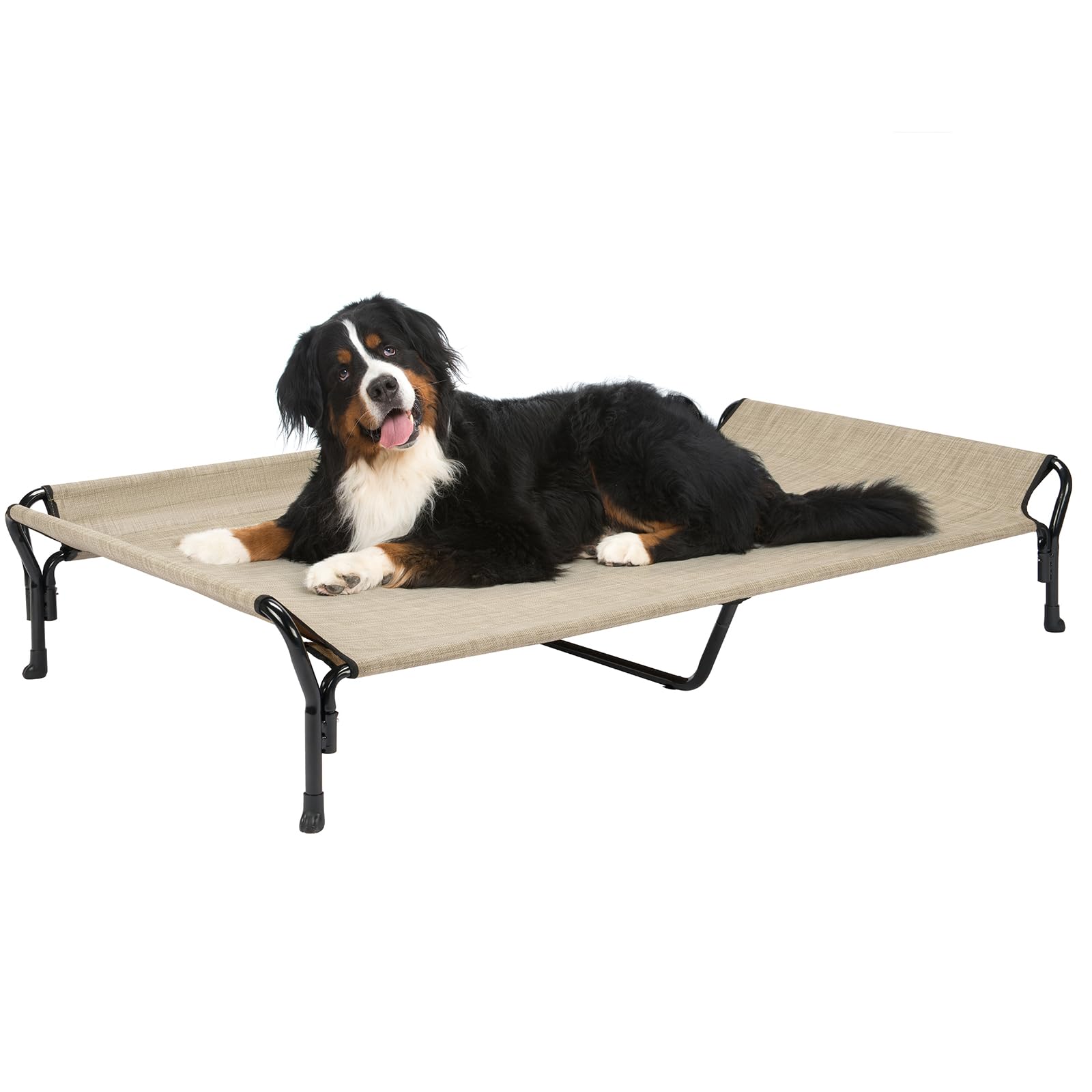 Veehoo cooling elevated dog bed front view with guardrails for secure lounging.