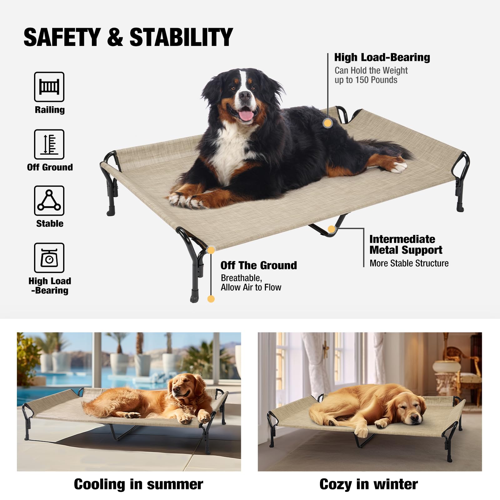 Veehoo non-slip feet keep the bed stable on indoor floors.