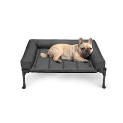 Veehoo cooling elevated dog bed side view, stable for indoor and outdoor lounging
