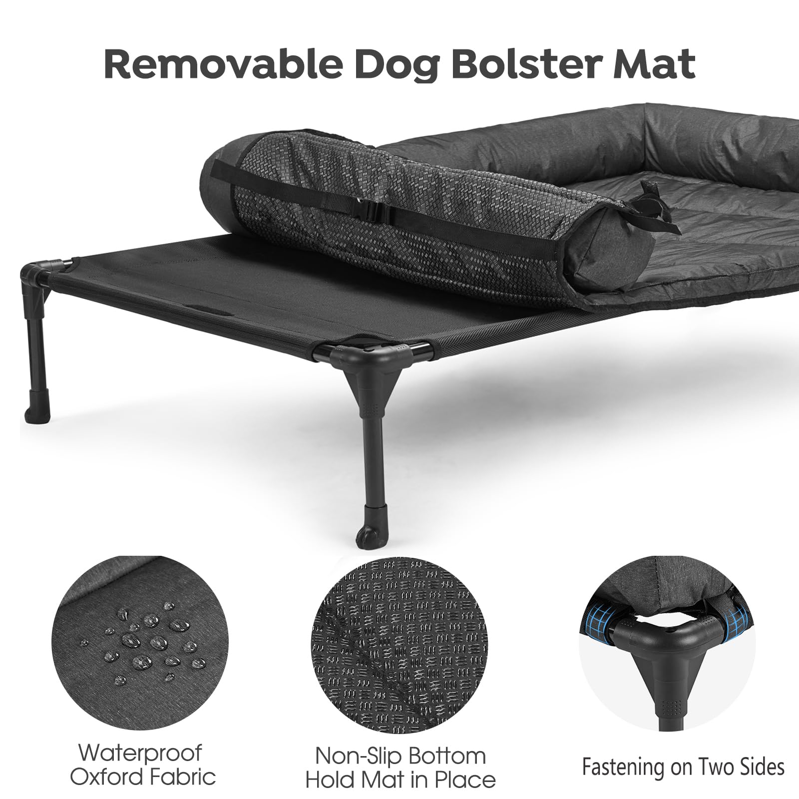 Veehoo waterproof bolster cushion detail for easy wipe-clean maintenance