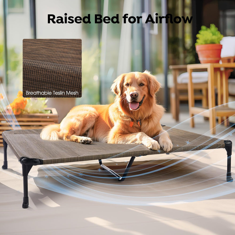 Veehoo cooling elevated dog bed XL non-slip feet on varied flooring
