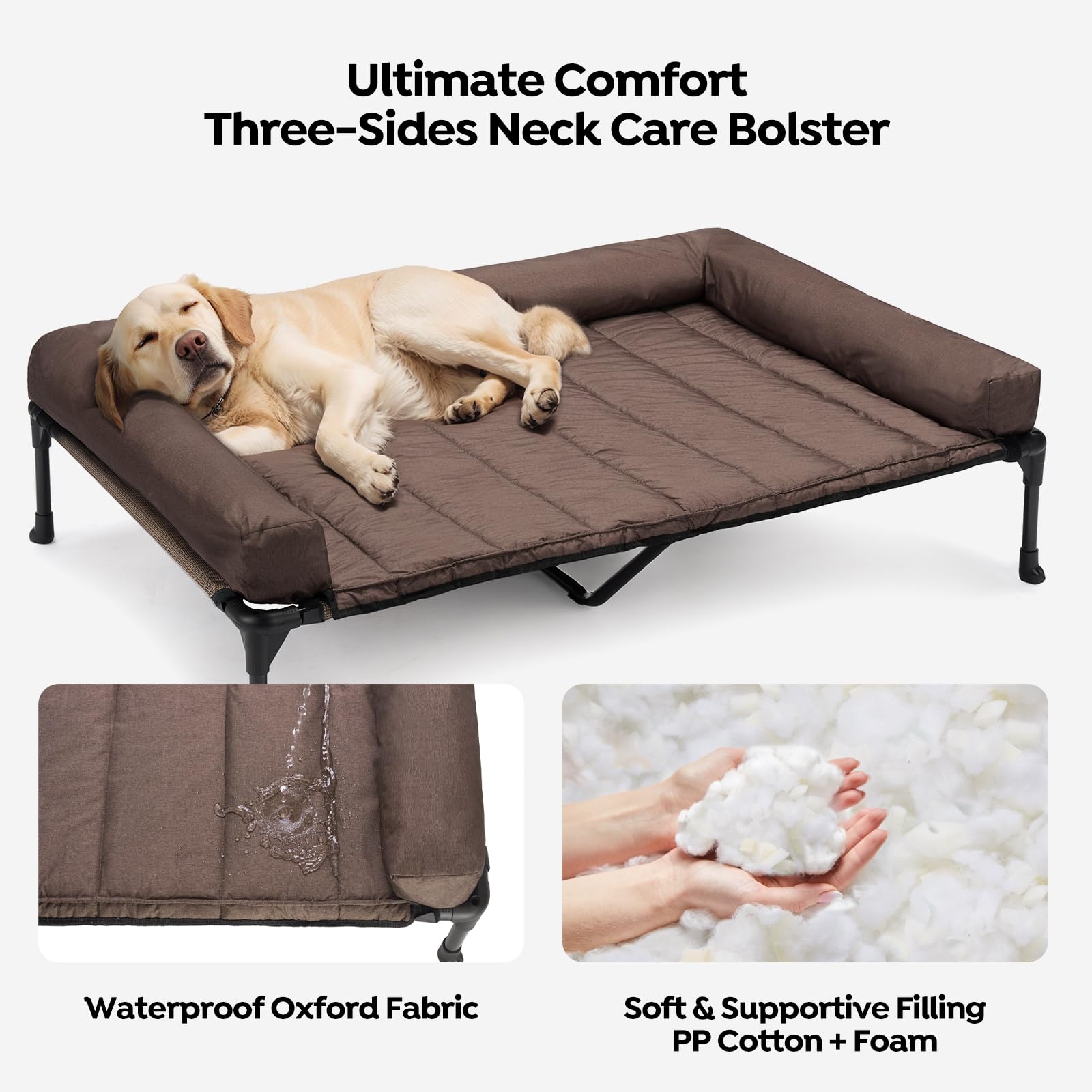 Veehoo cooling elevated dog bed XL pillow-top mat demonstrates three-sided bolster