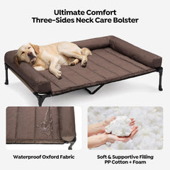 Veehoo cooling elevated dog bed XL pillow-top mat demonstrates three-sided bolster