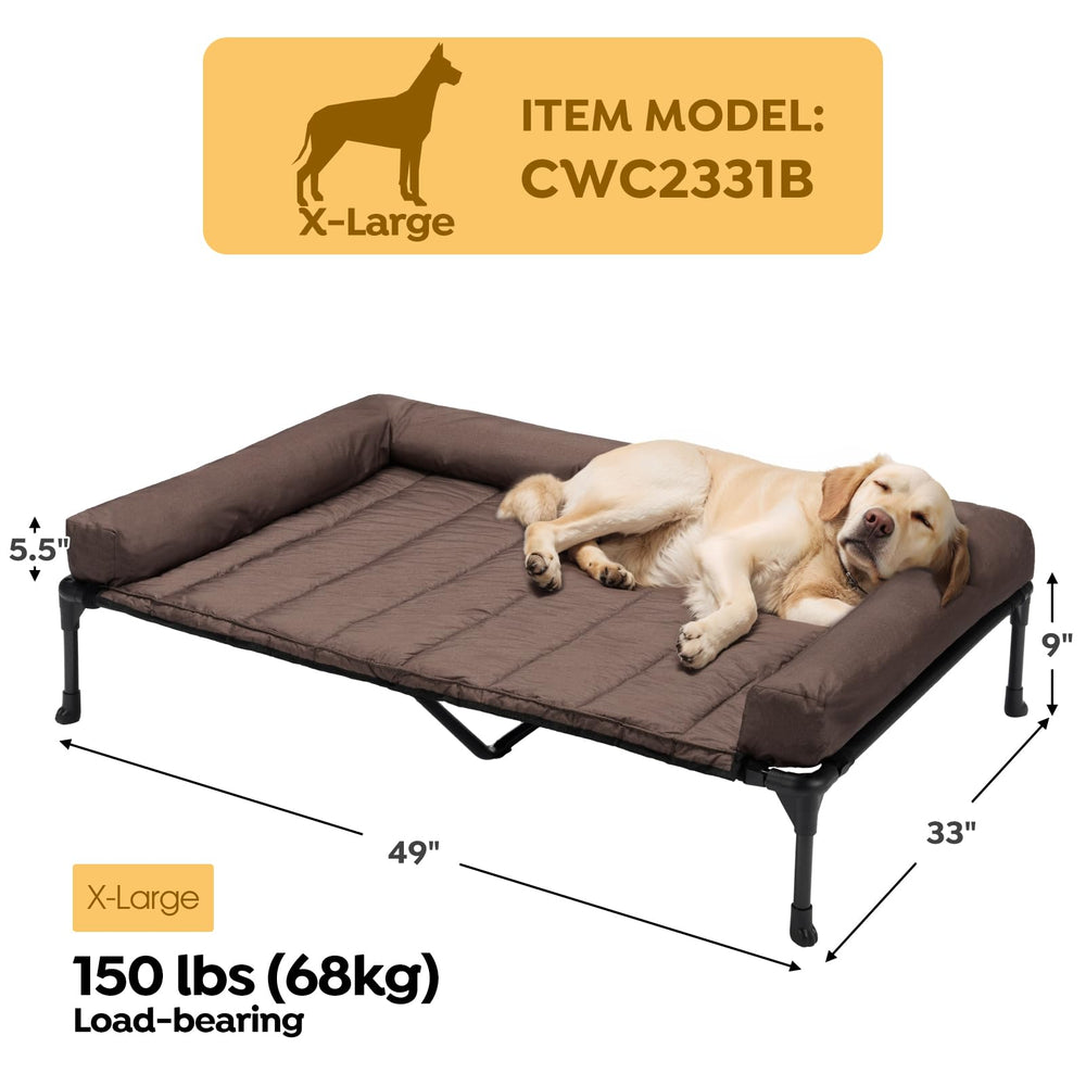 Veehoo cooling elevated dog bed XL side profile highlights sturdy frame and non-slip feet