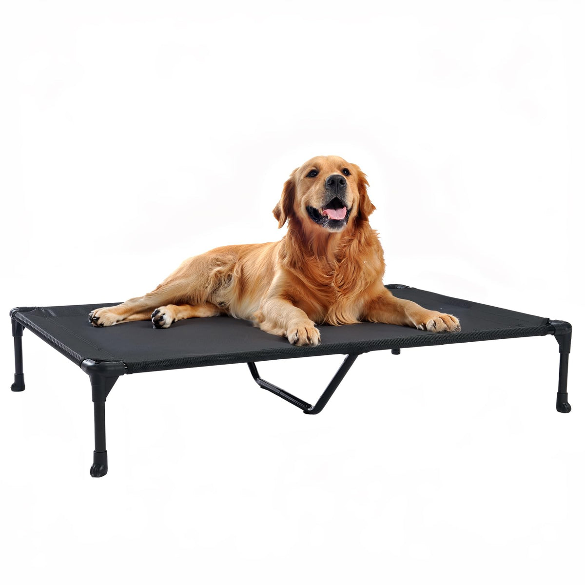 Veehoo cooling elevated dog bed on patio for breathable outdoor lounging