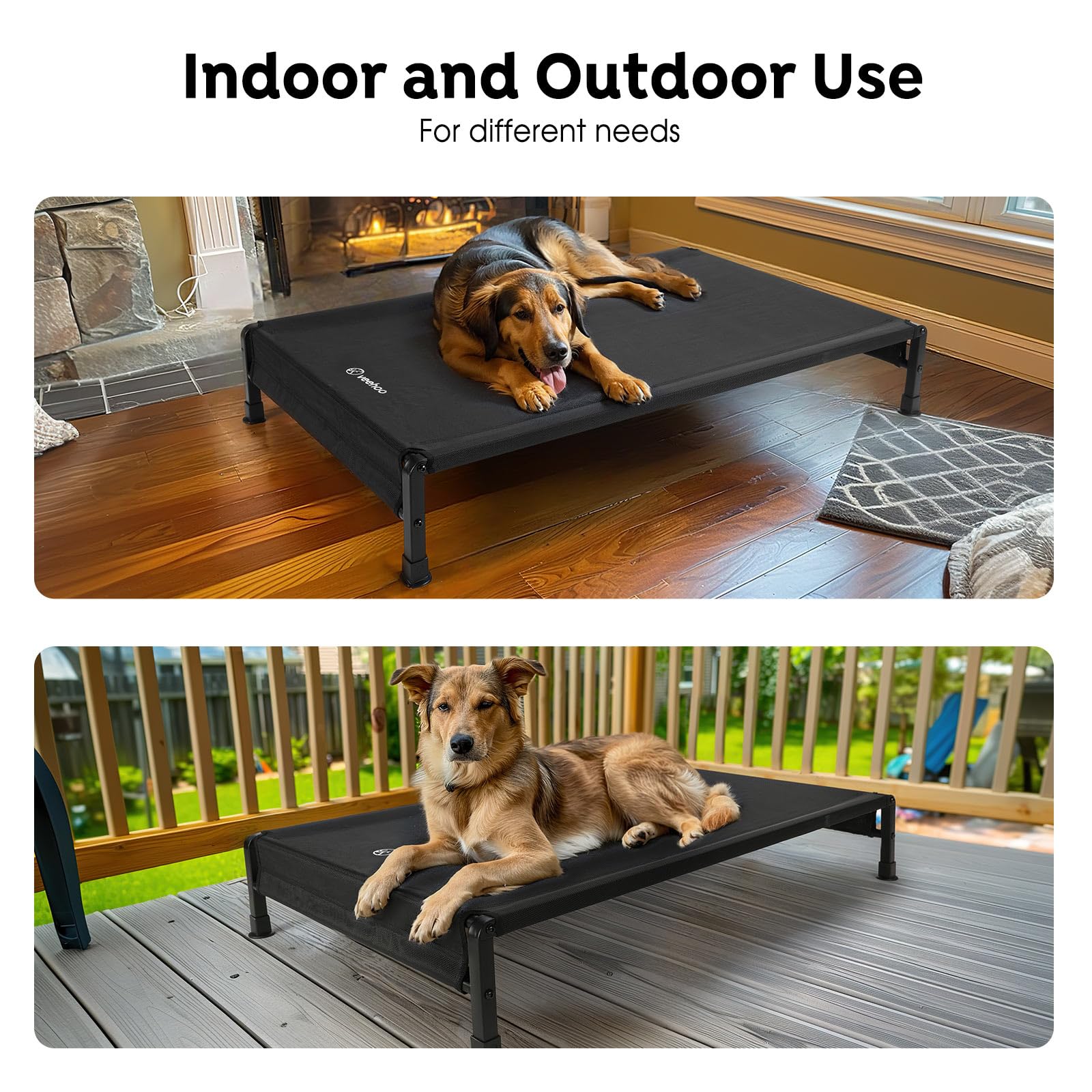 Veehoo indoor-outdoor bed versatility supports year-round lounging use.