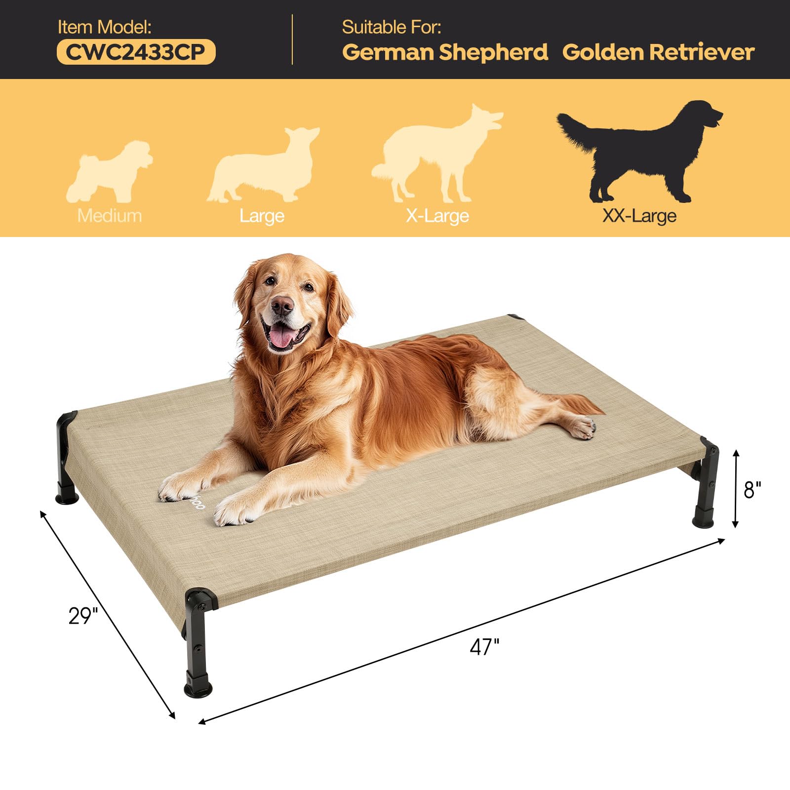 Veehoo cooling outdoor dog bed support hem closeup shows extra durability and edge support