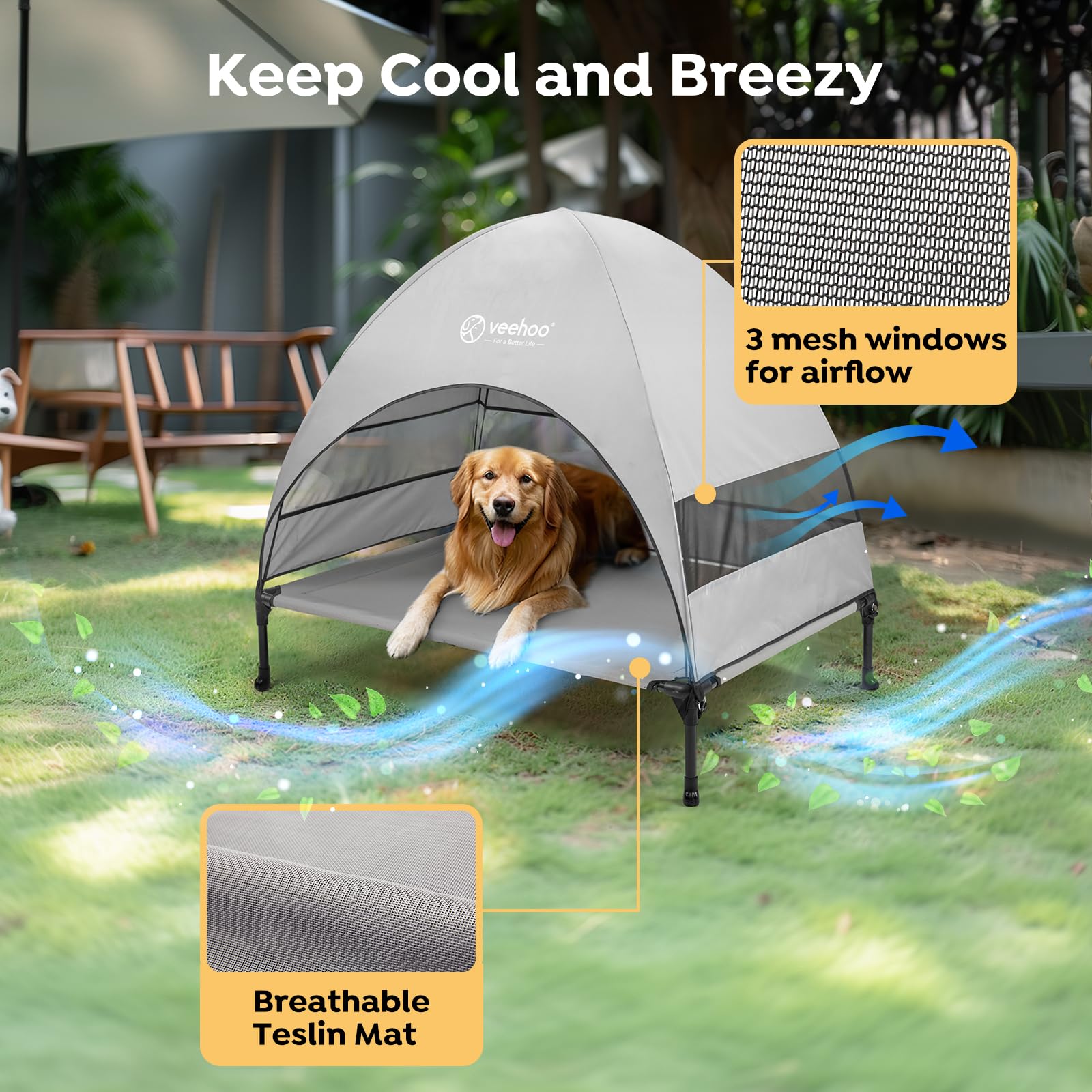 Veehoo canopy three-sides shade provides sun protection during outdoor use.
