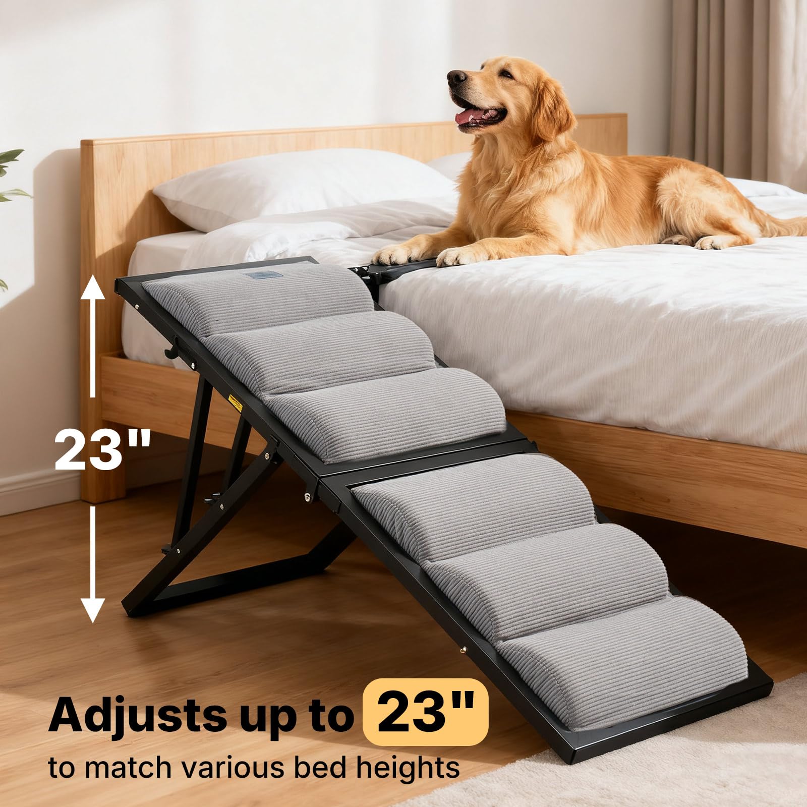 Veehoo dog ramp non-slip fabric keeps pets steady during climbs and reduces slips