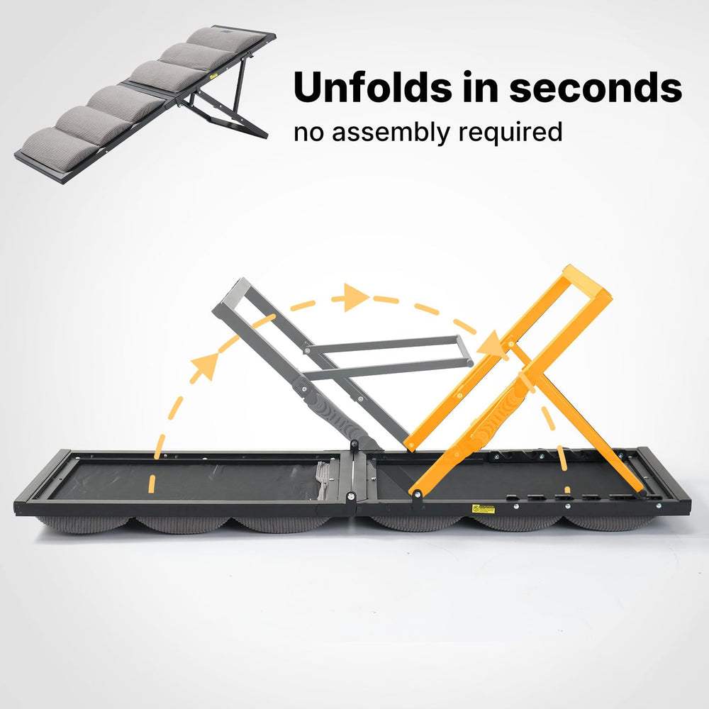 Veehoo dog ramp side handles facilitate carrying and relocation around the home