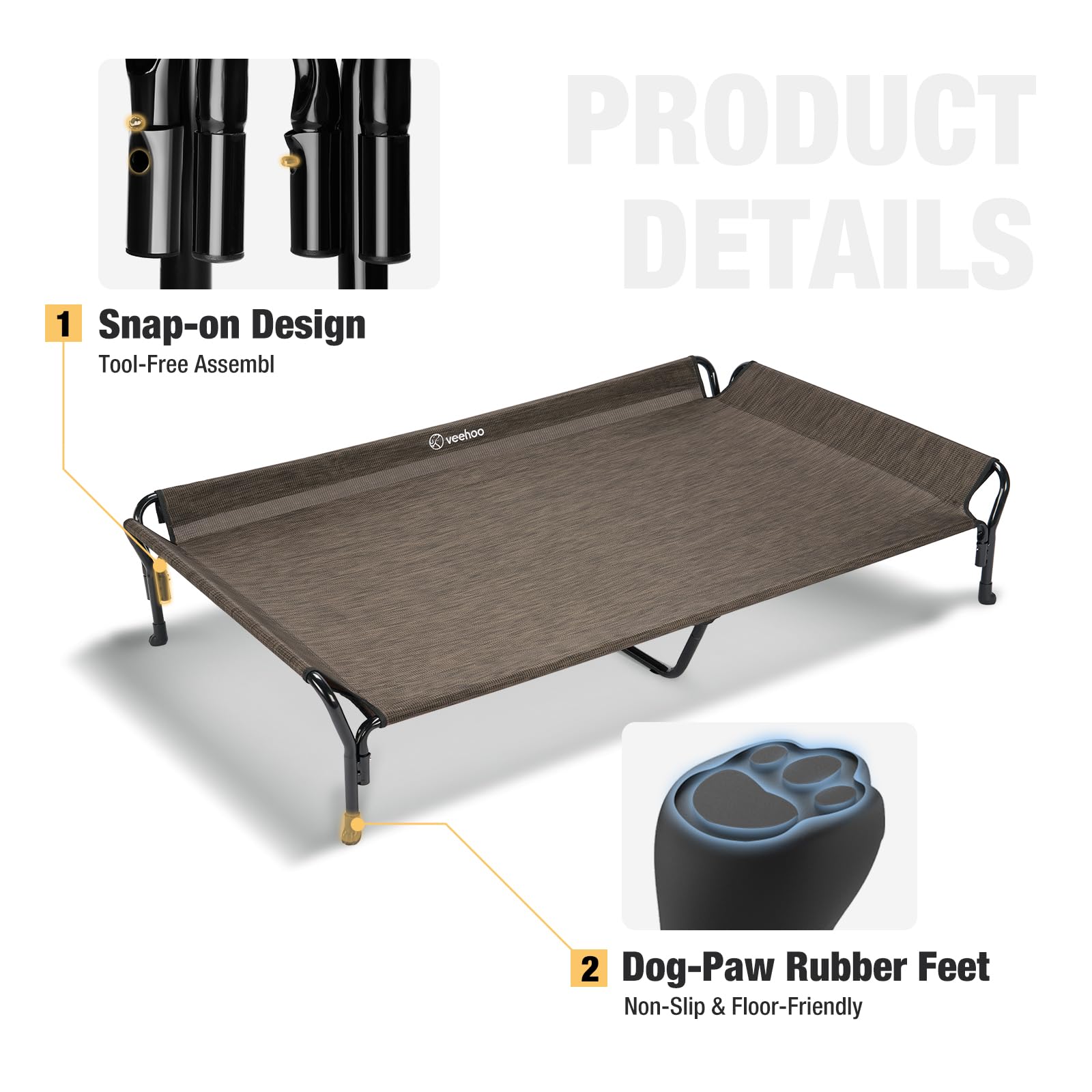 Veehoo elevated 8.2-inch off-ground design reduces joint pressure for resting dogs.