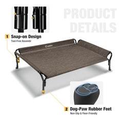 Veehoo elevated bed shows 8.2-inch clearance reducing joint strain.