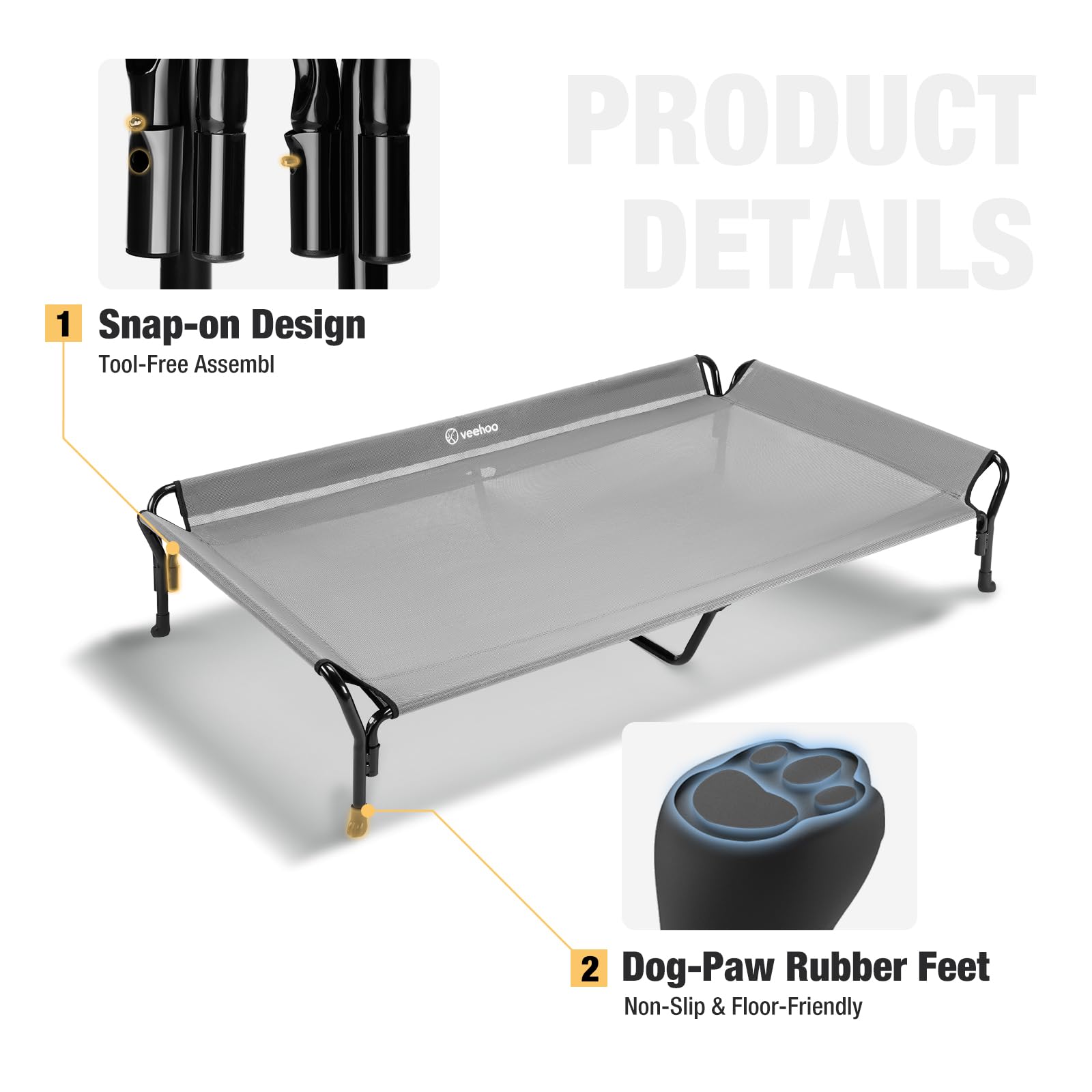 Veehoo elevated bed raises dogs 8.2 inches off the ground to ease joints.