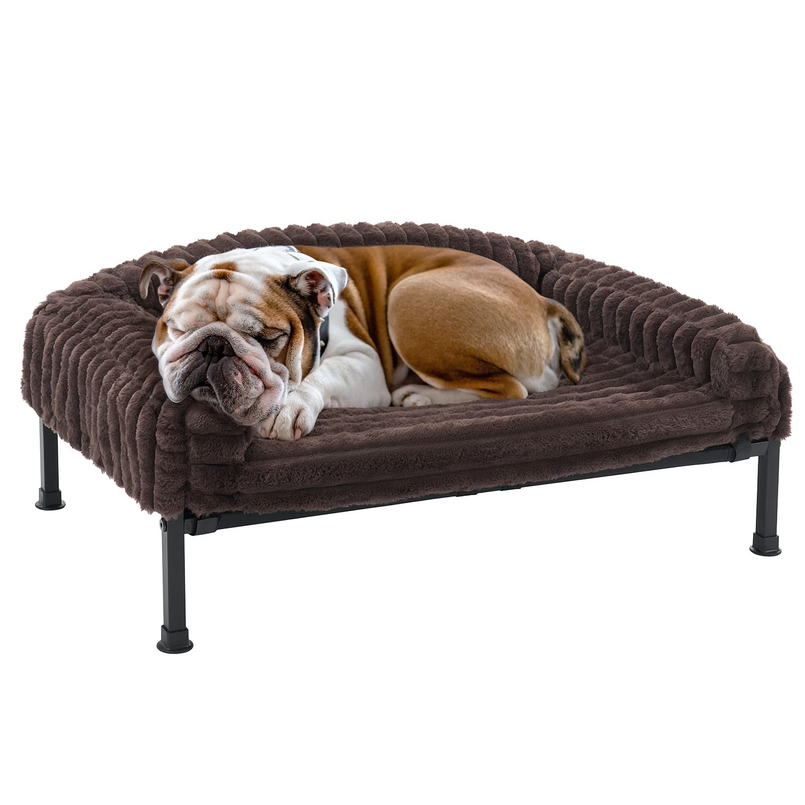 Veehoo elevated dog bed with bolster cushions provides indoor comfort and easy access.