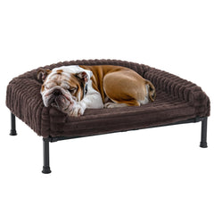 Veehoo elevated dog bed with bolster cushions provides indoor comfort and easy access.
