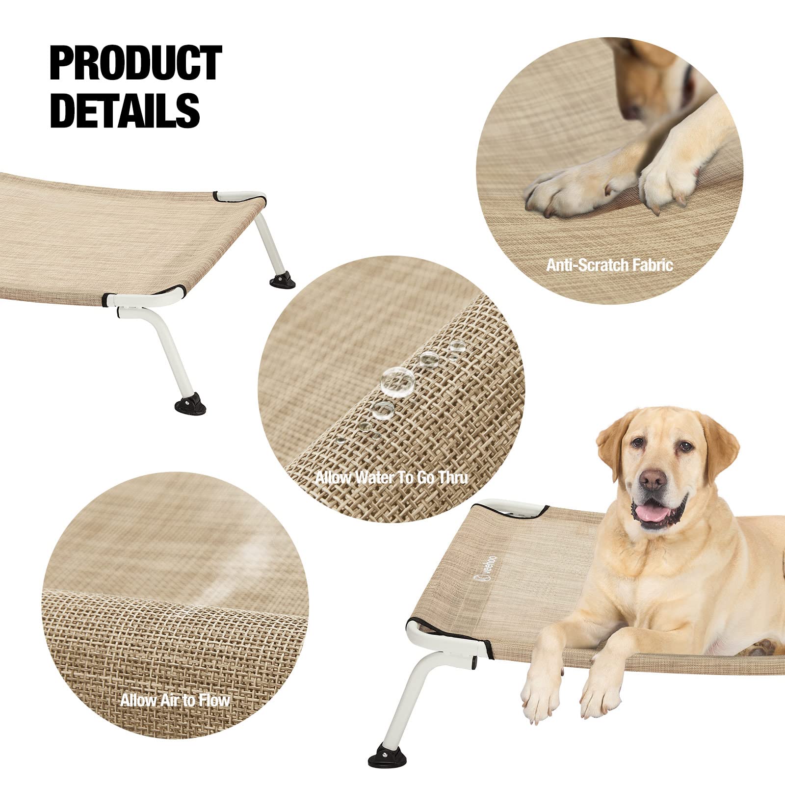 Veehoo elevated dog bed curved-design demonstrates off-ground airflow and cooling