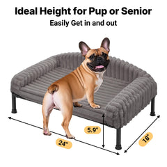 Veehoo elevated dog bed gray top view emphasizes plush surface for cozy naps