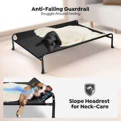 Veehoo elevated dog bed guardrail prevents rolling off for safety.