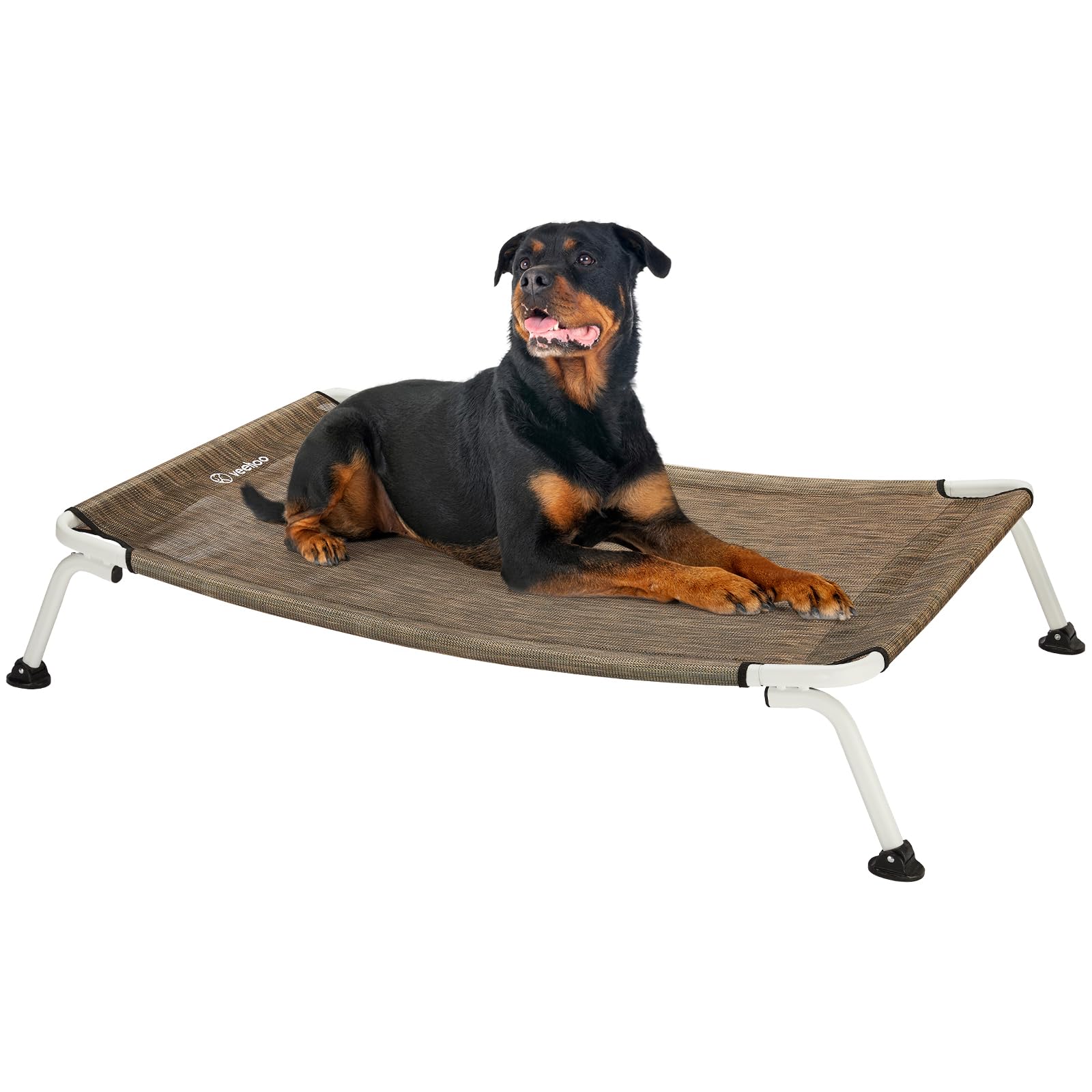 Veehoo elevated dog bed outdoors keeps pets off dirt and debris during playtime