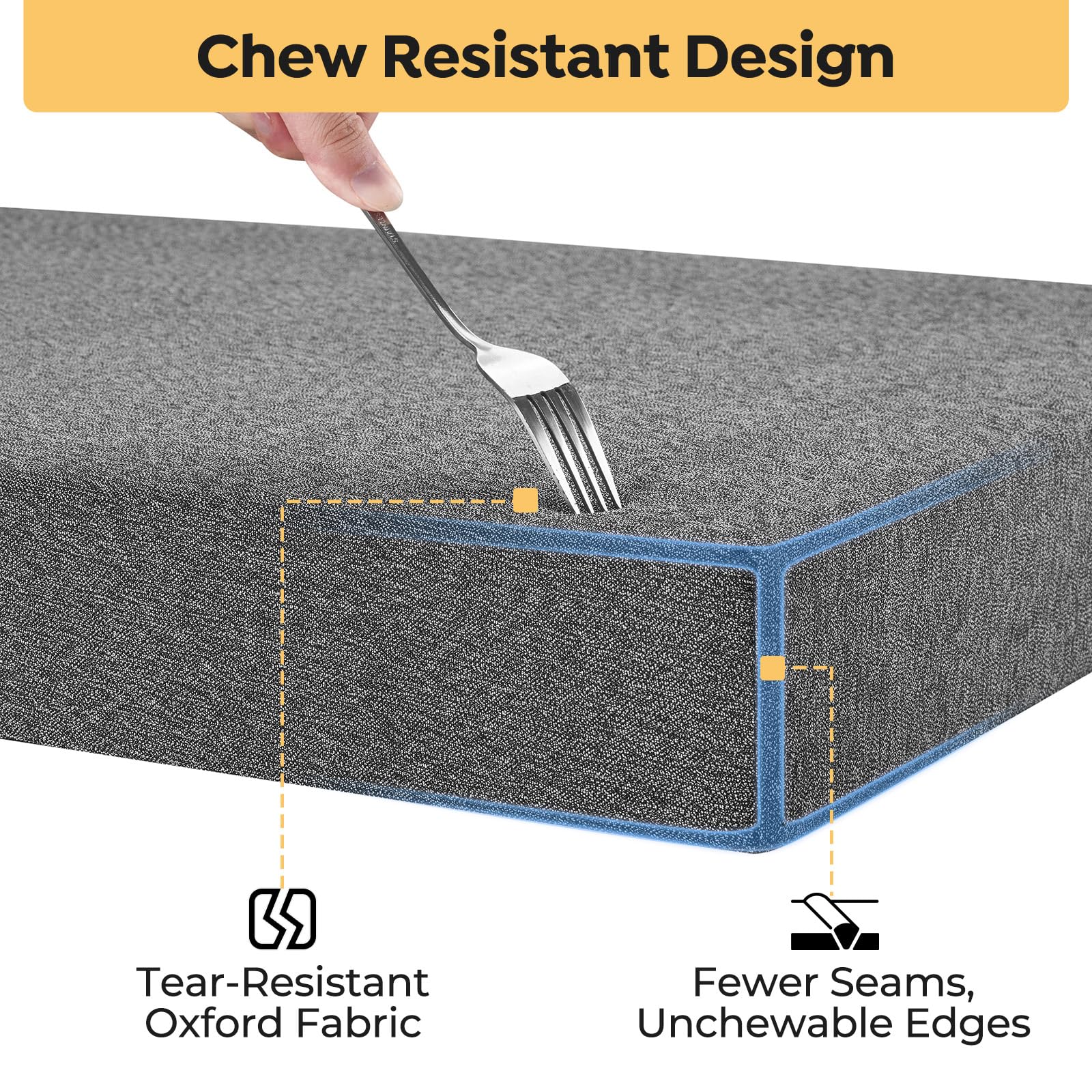 Veehoo indestructible dog bed side profile emphasizing rugged build for aggressive chewers