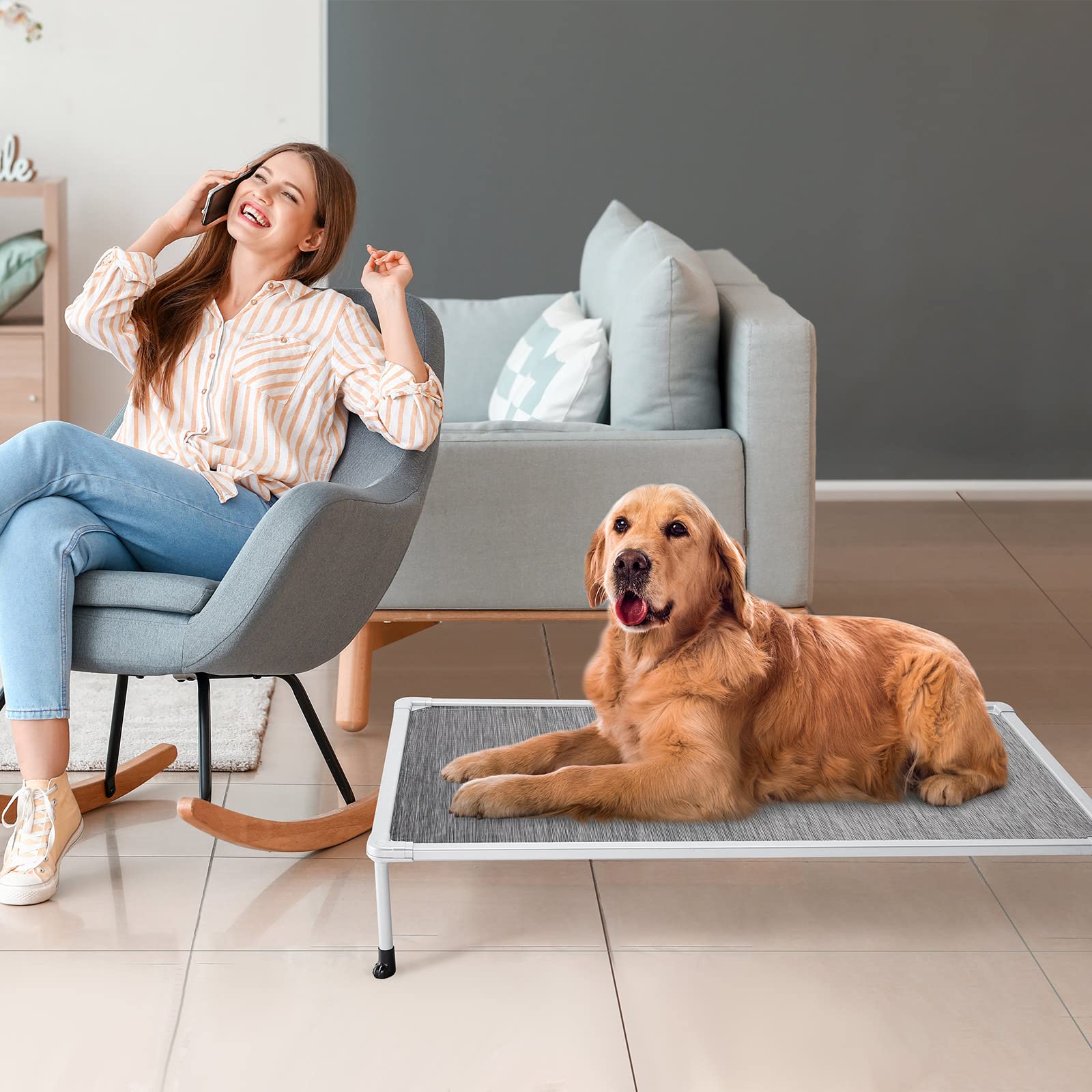 Veehoo indoor-outdoor-dog-bed demonstrates versatile setup for home or travel.