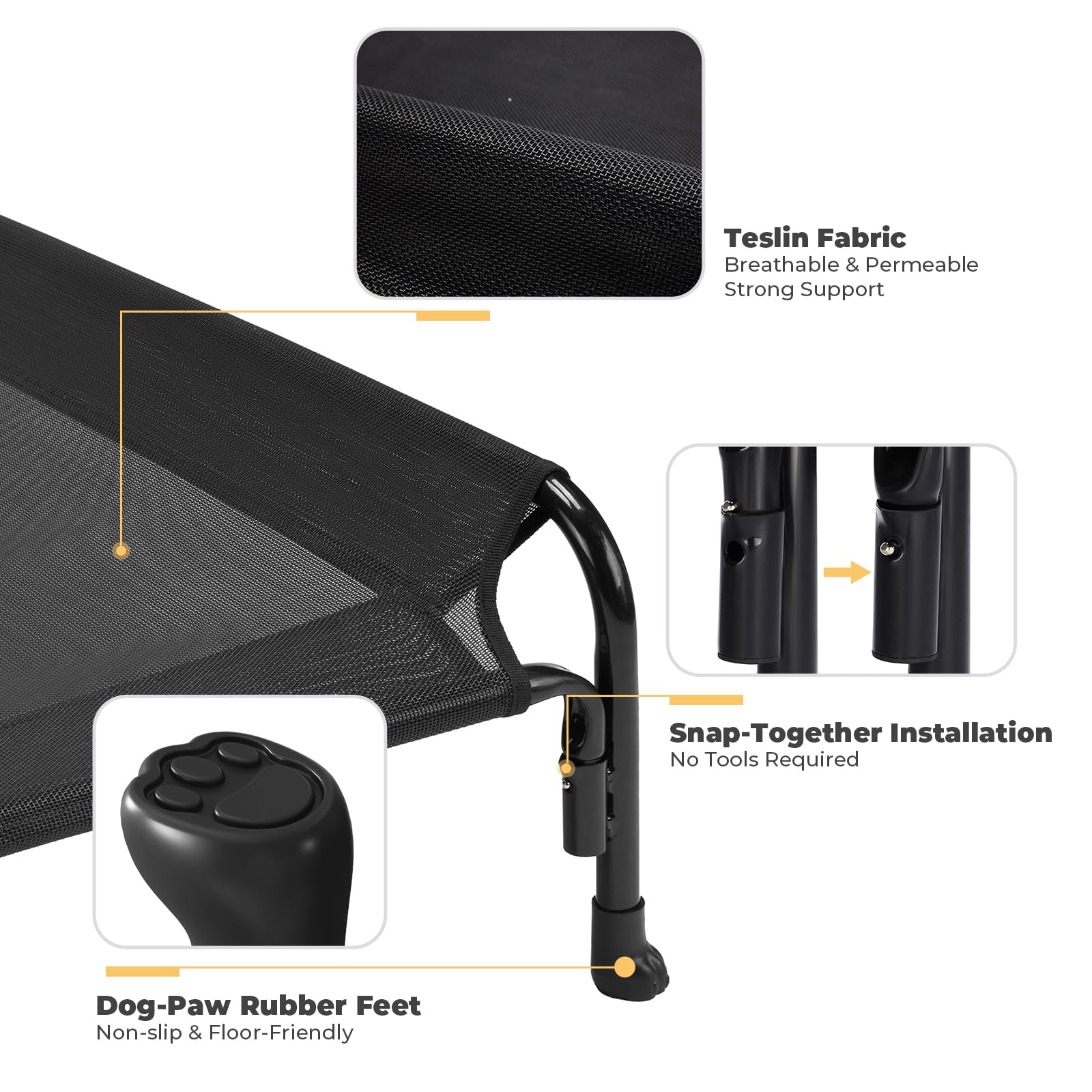 Veehoo anti-slip feet keep the bed steady on slick floors.