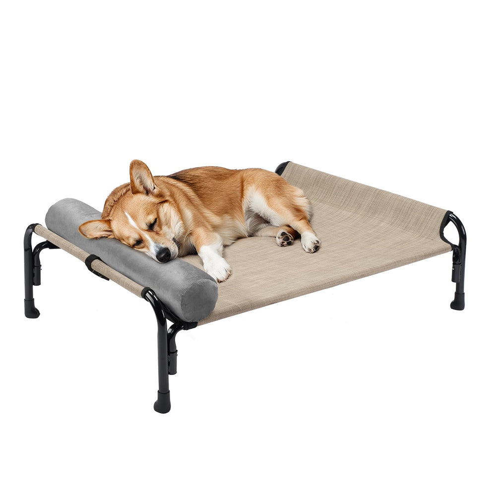 Veehoo medium elevated dog bed frame ready for outdoor lounging and durability.