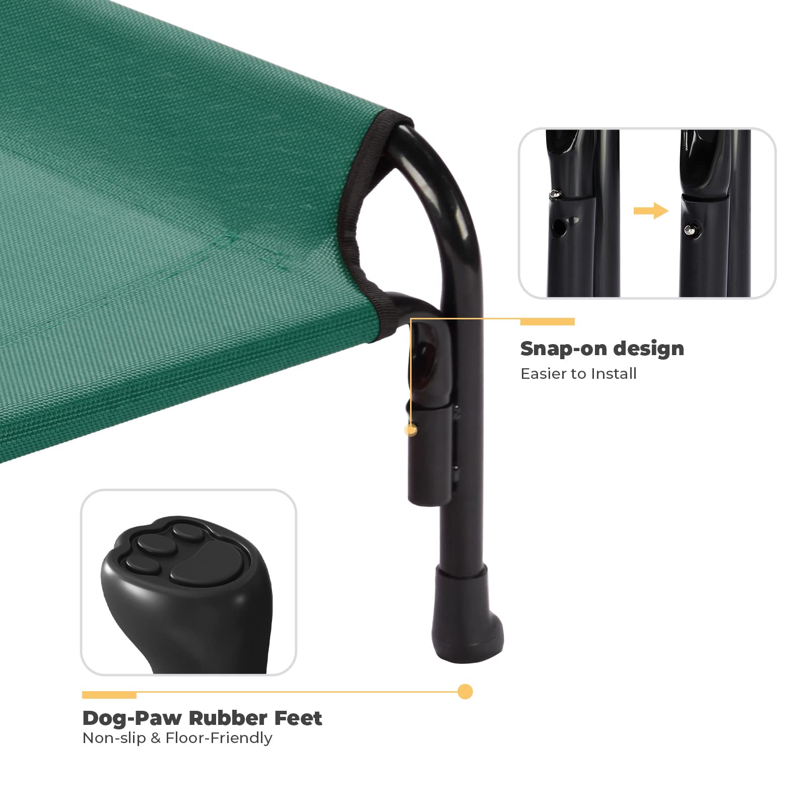 Veehoo bed with non-slip feet protects floors and prevents sliding.