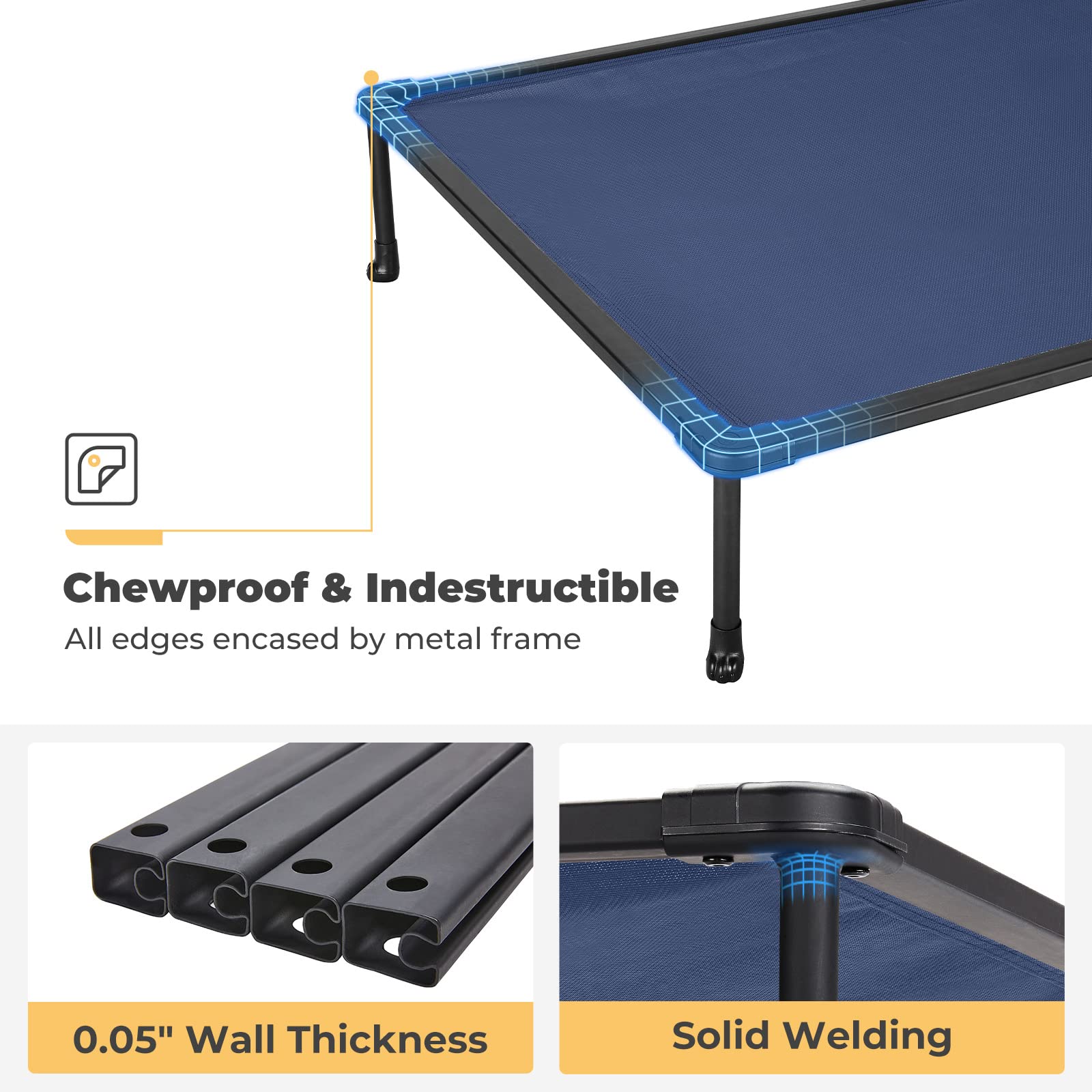 Veehoo non-slip rubber feet stabilize the cot on any surface.