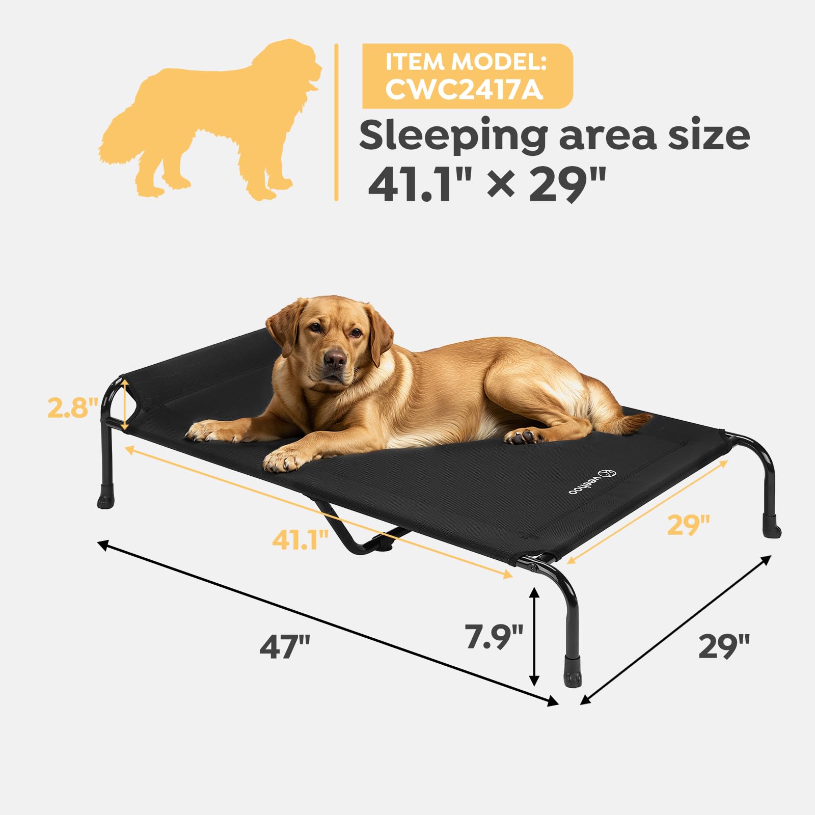 Veehoo Original elevated dog cot bed weather-resistant mesh withstands outdoor conditions