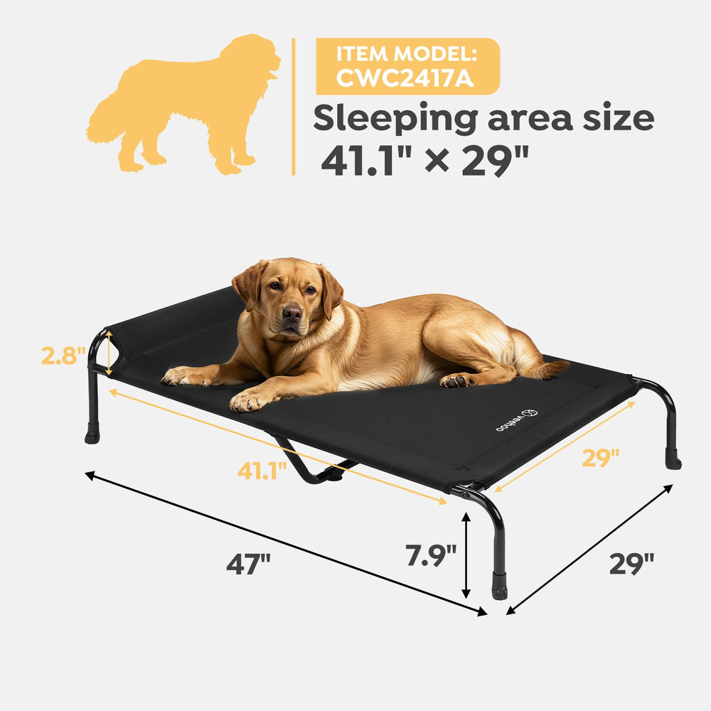 Veehoo Original elevated dog cot bed weather-resistant mesh withstands outdoor conditions