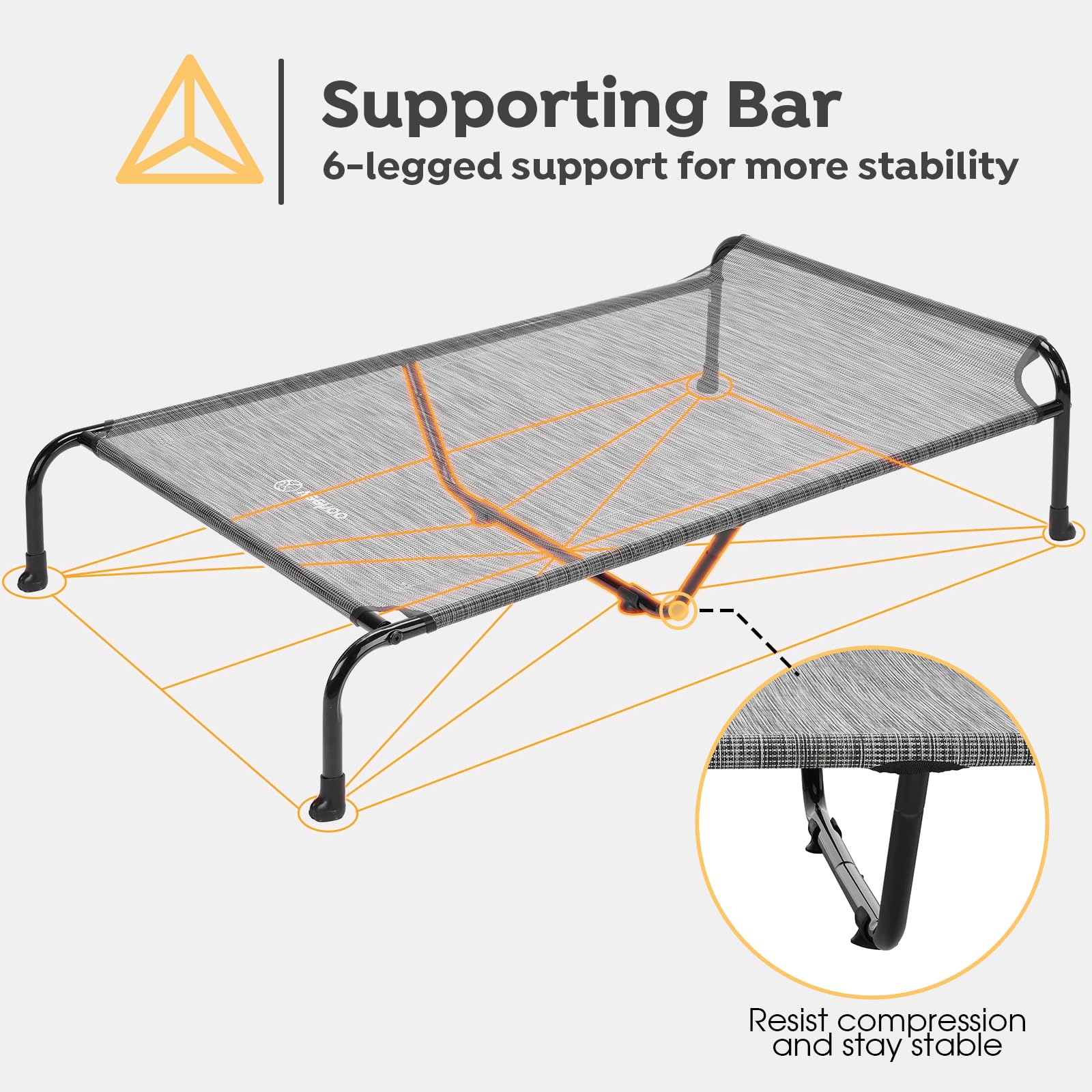 Veehoo Original XXL dog cot used outdoors on patio.