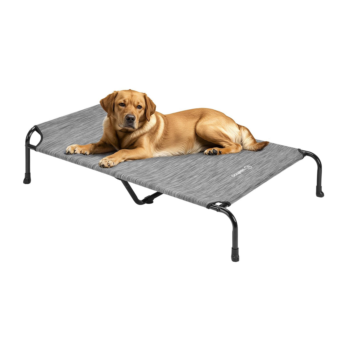 Veehoo Original Elevated Dog Cot outer view with breathable cooling mesh for warm days.