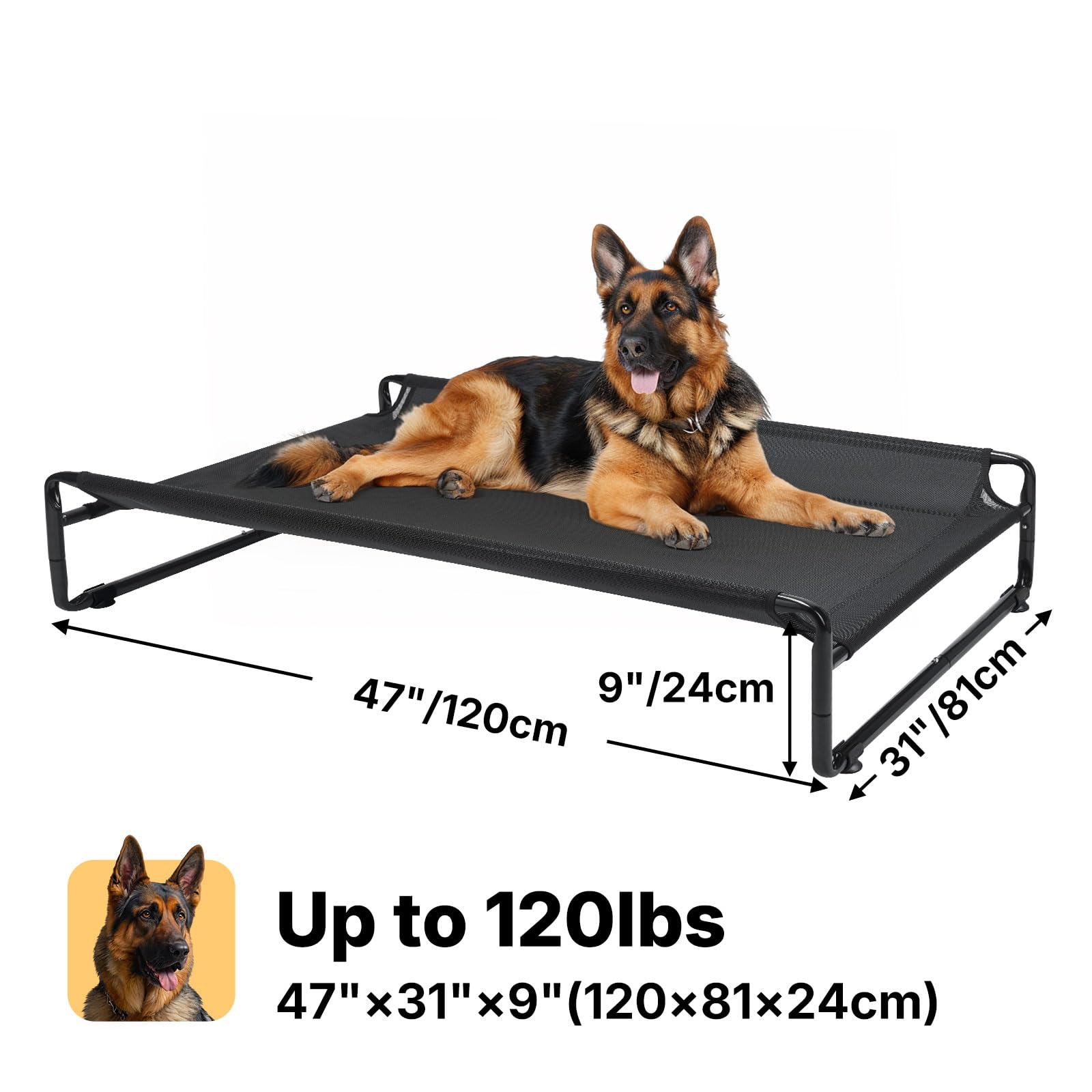 Veehoo anti-slip feet keep the elevated bed steady on outdoor surfaces.