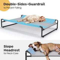 Veehoo original outdoor elevated dog bed mesh close-up highlights breathable Textilene for cooling.