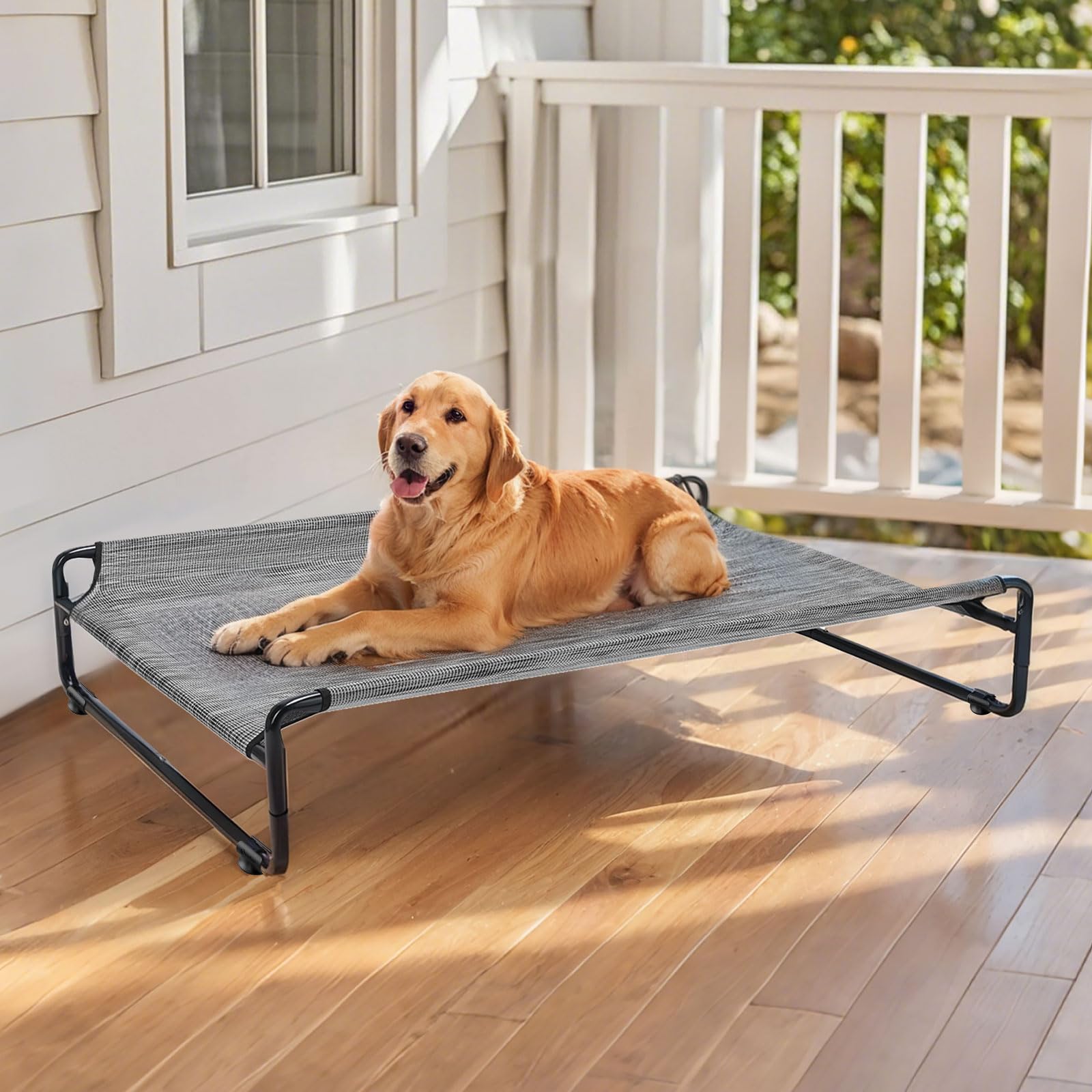 Veehoo Original elevated bed with no-slip feet prevents sliding during activity.
