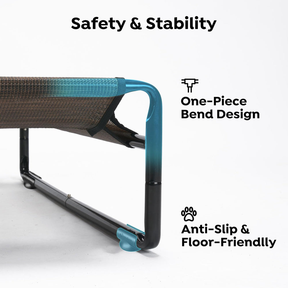 Veehoo bed anti-slip feet help stabilize the surface.