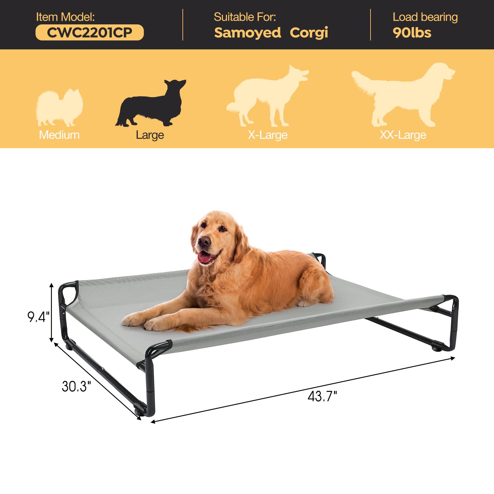 Veehoo original outdoor elevated dog bed snap-on assembly demonstrates tool-free setup.