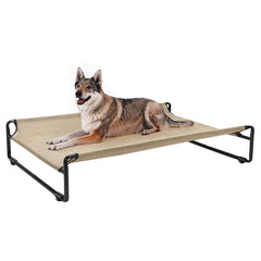 Veehoo Original outdoor elevated dog bed provides stable support for large dogs outdoors.