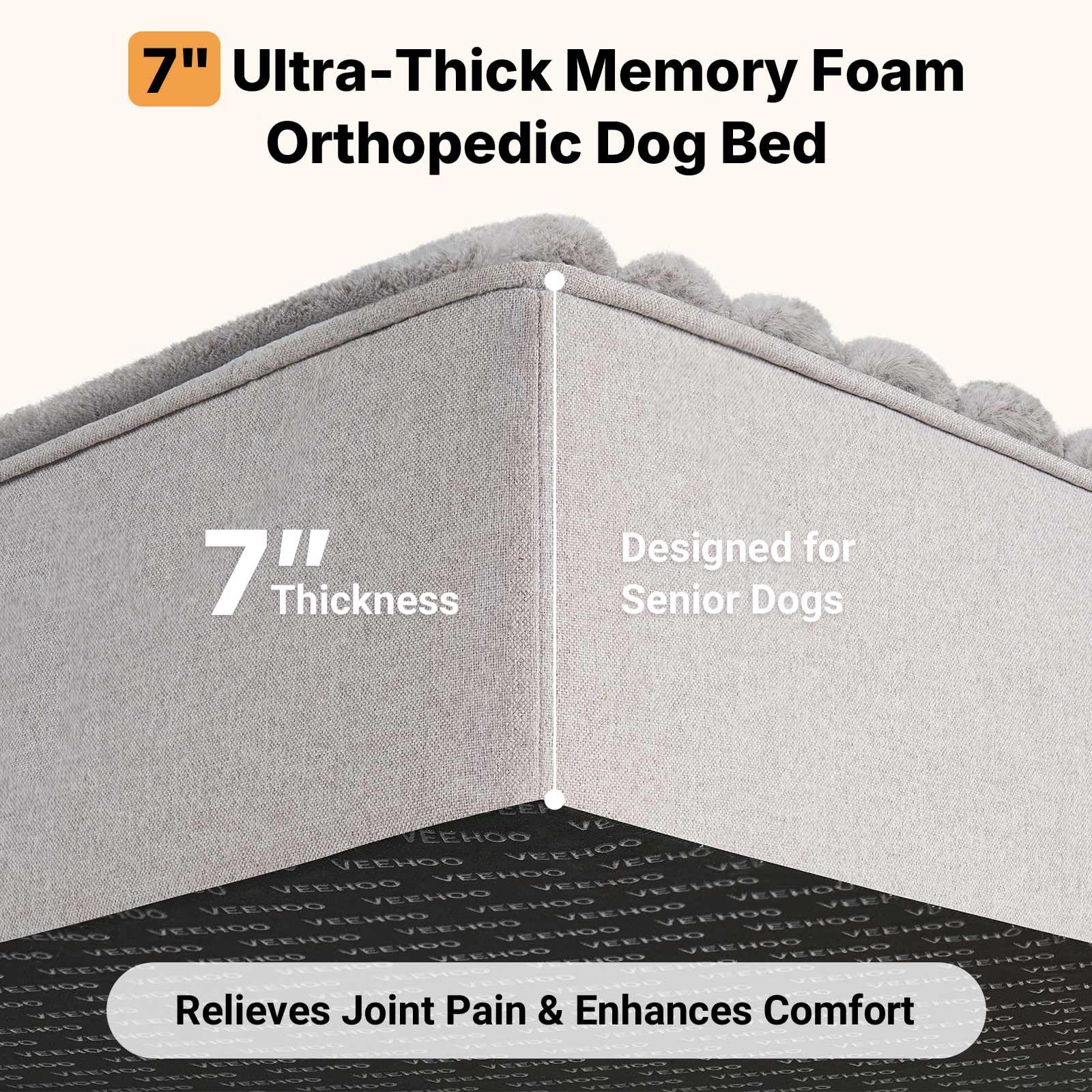 Veehoo orthopedic memory foam bed ultra-soft fur top for cozy, comforting sleep