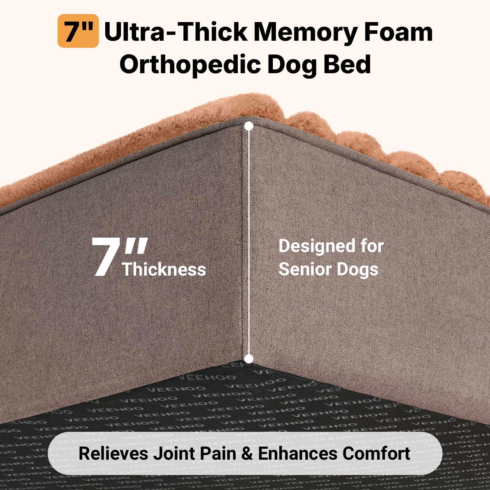 Veehoo memory foam bed showing 7-inch thick support for joints.