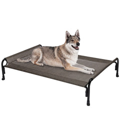Veehoo outdoor elevated dog bed assembly shows tool-free setup for convenience