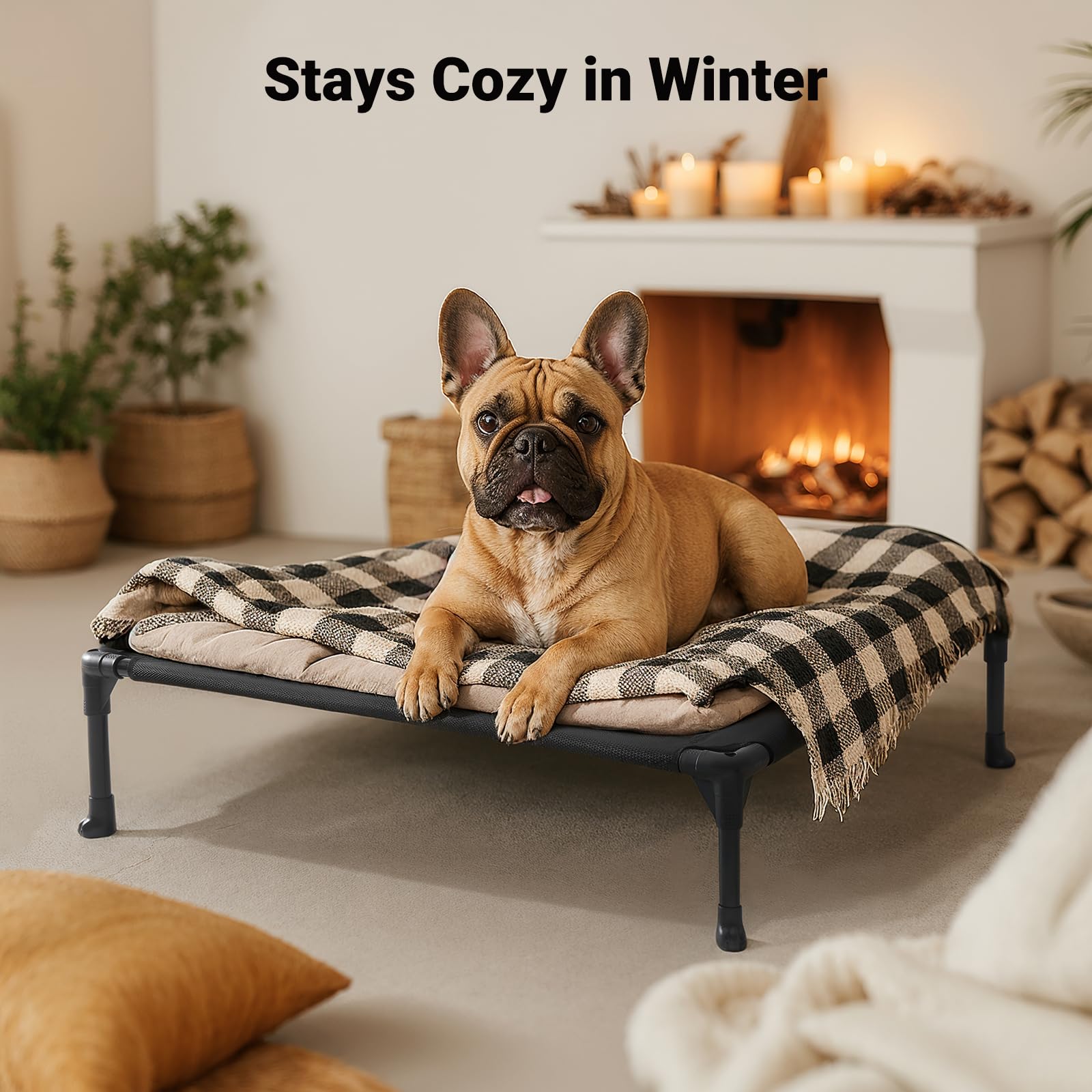 Veehoo elevated dog bed with breathable Telsin fabric for cooling comfort